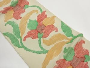 手織り紬花唐草模様織出し名古屋帯